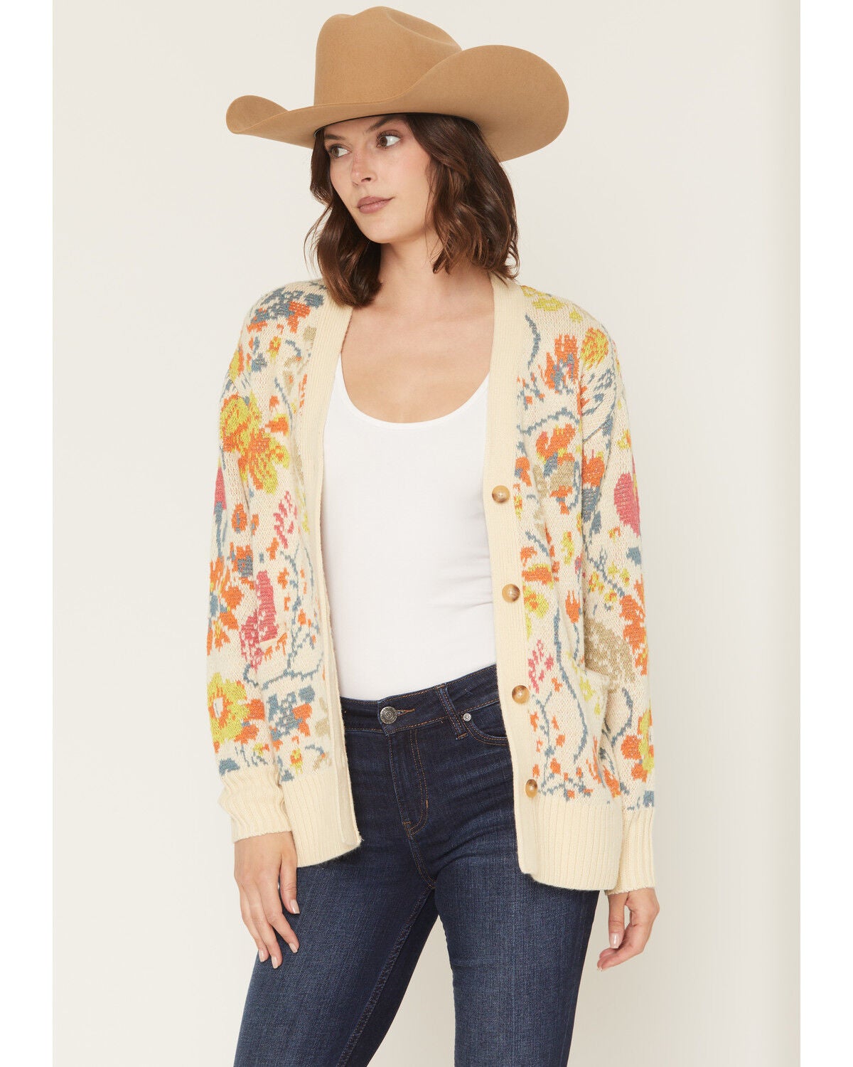 Cleo + Wolf Women's Floral Embroidered Button-Down Sweater, Sand, hi-res