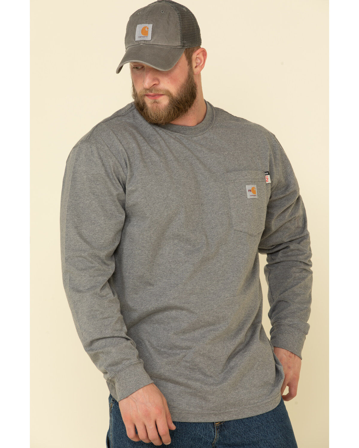 Image #4 - Carhartt Men's FR Midweight Signature Logo Long Sleeve Work Shirt, Grey, hi-res