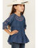 Image #2 - Wrangler Girls' Dark Wash Denim Embroidered Tunic Shirt, Dark Wash, hi-res