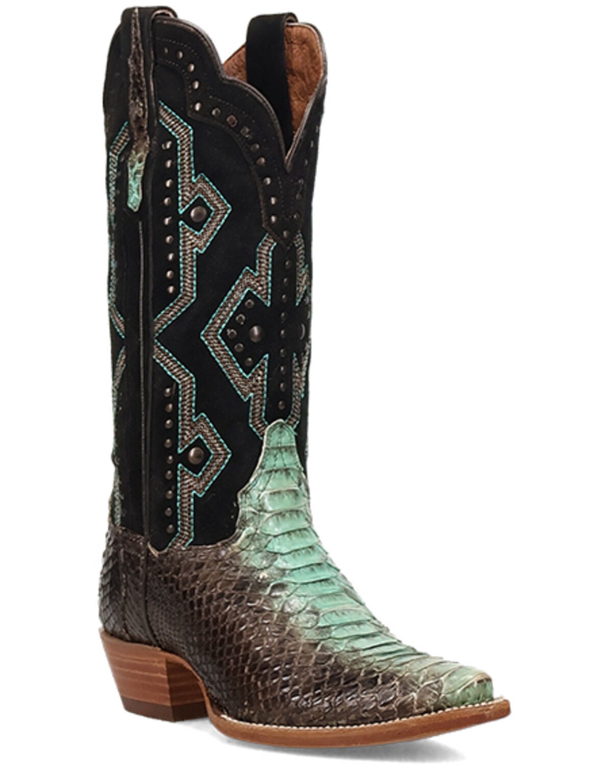 Dan Post Women's Sunset Rider Exotic Python Western Boots - Snip Toe, Black/turquoise, hi-res
