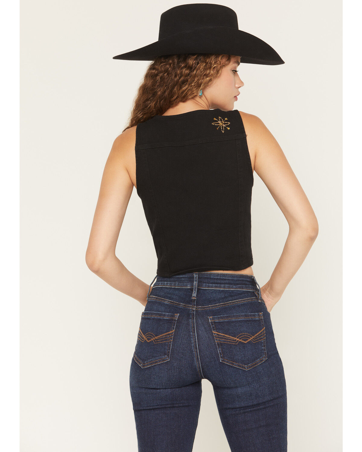 Image #4 - Blue B Women's Star Sequins Denim Vest, Black, hi-res