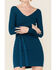 Panhandle Women's Long Sleeve Ribbed Knit Mini Dress, Teal, hi-res