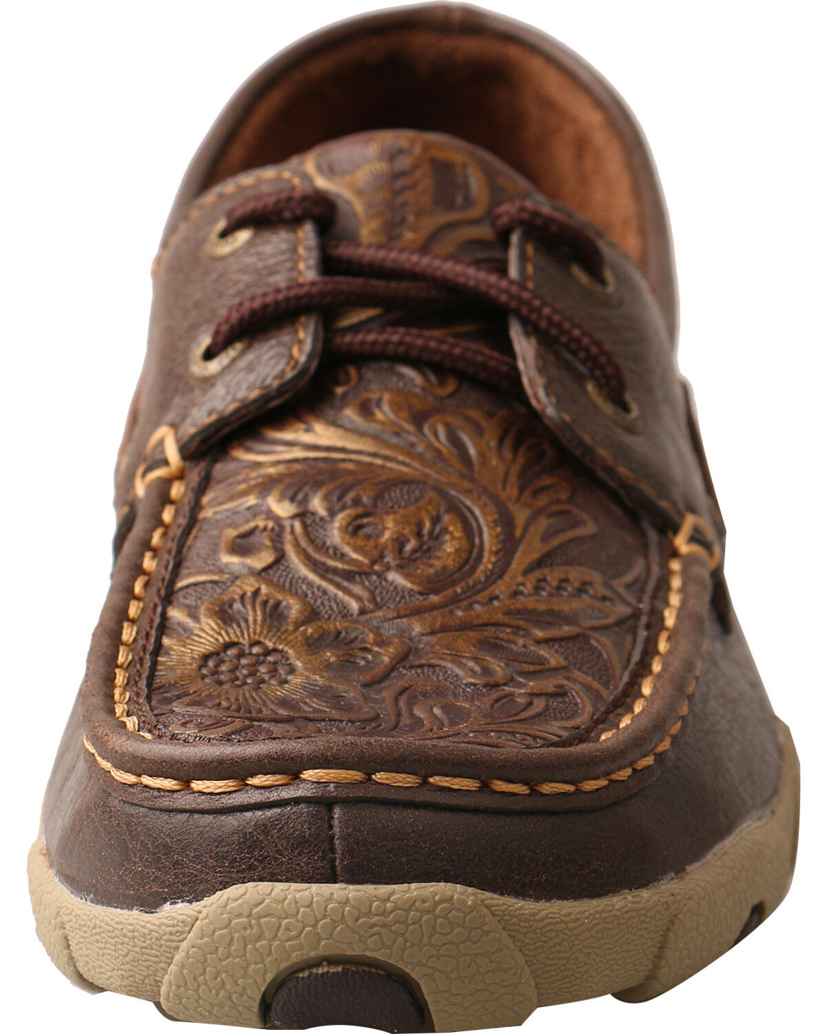 Image #4 - Twisted X Women's Tooled Boat Shoe Driving Mocs, Brown, hi-res
