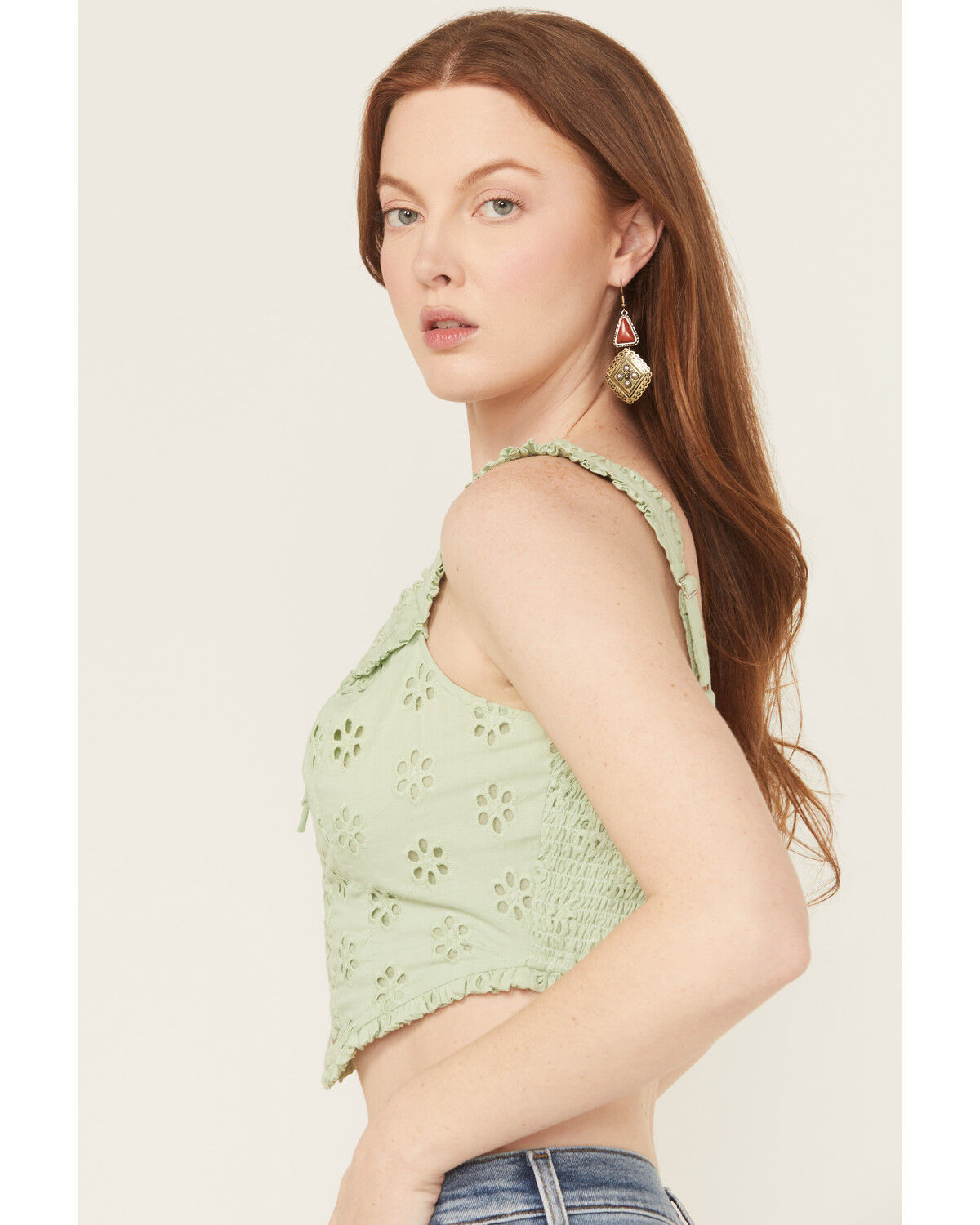 Image #2 - Rock & Roll Denim Women's Sleeveless Eyelet Corset Style Top, Jade, hi-res