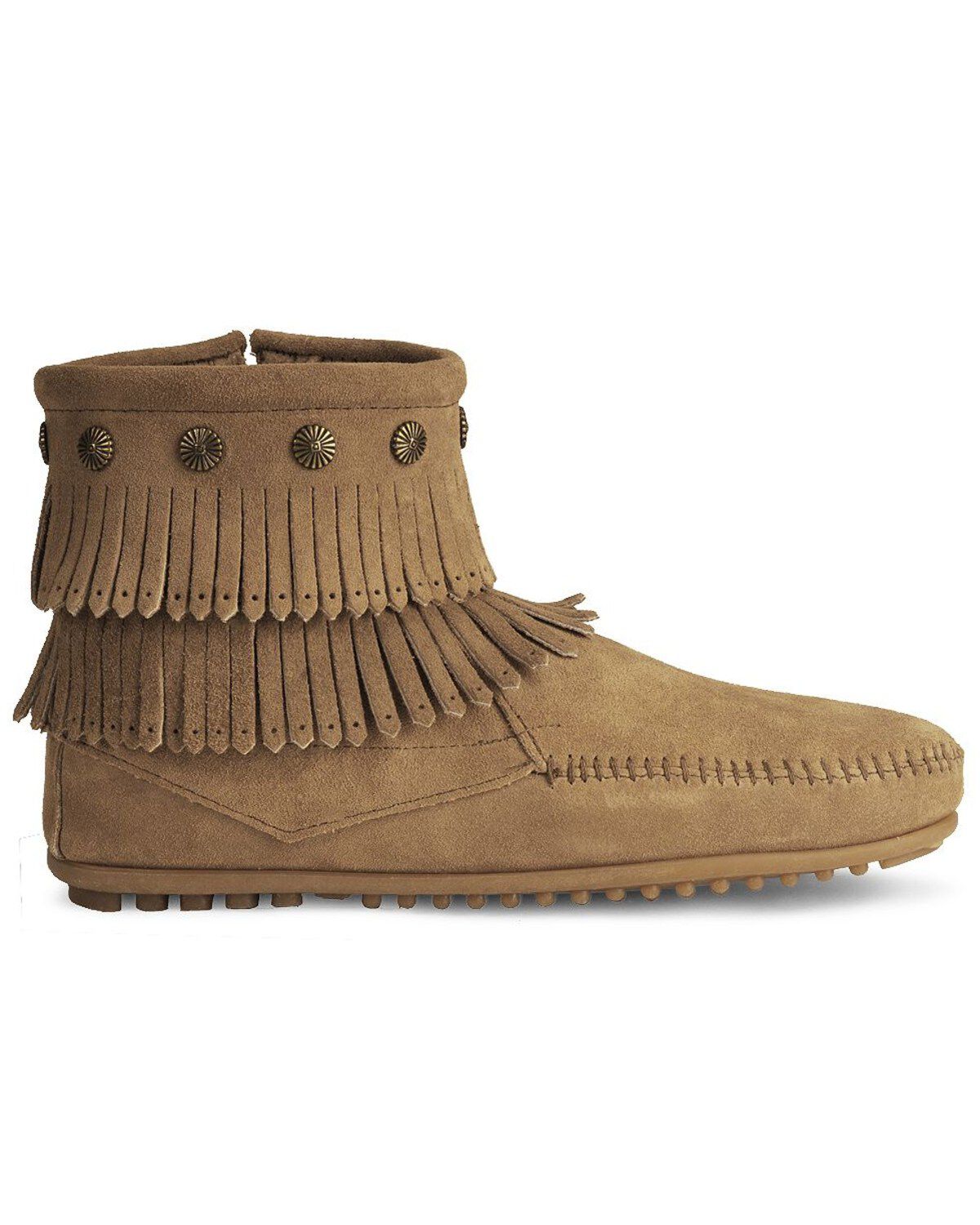 Minnetonka Double Fringe Side Zip Moccasin | Boot Barn
