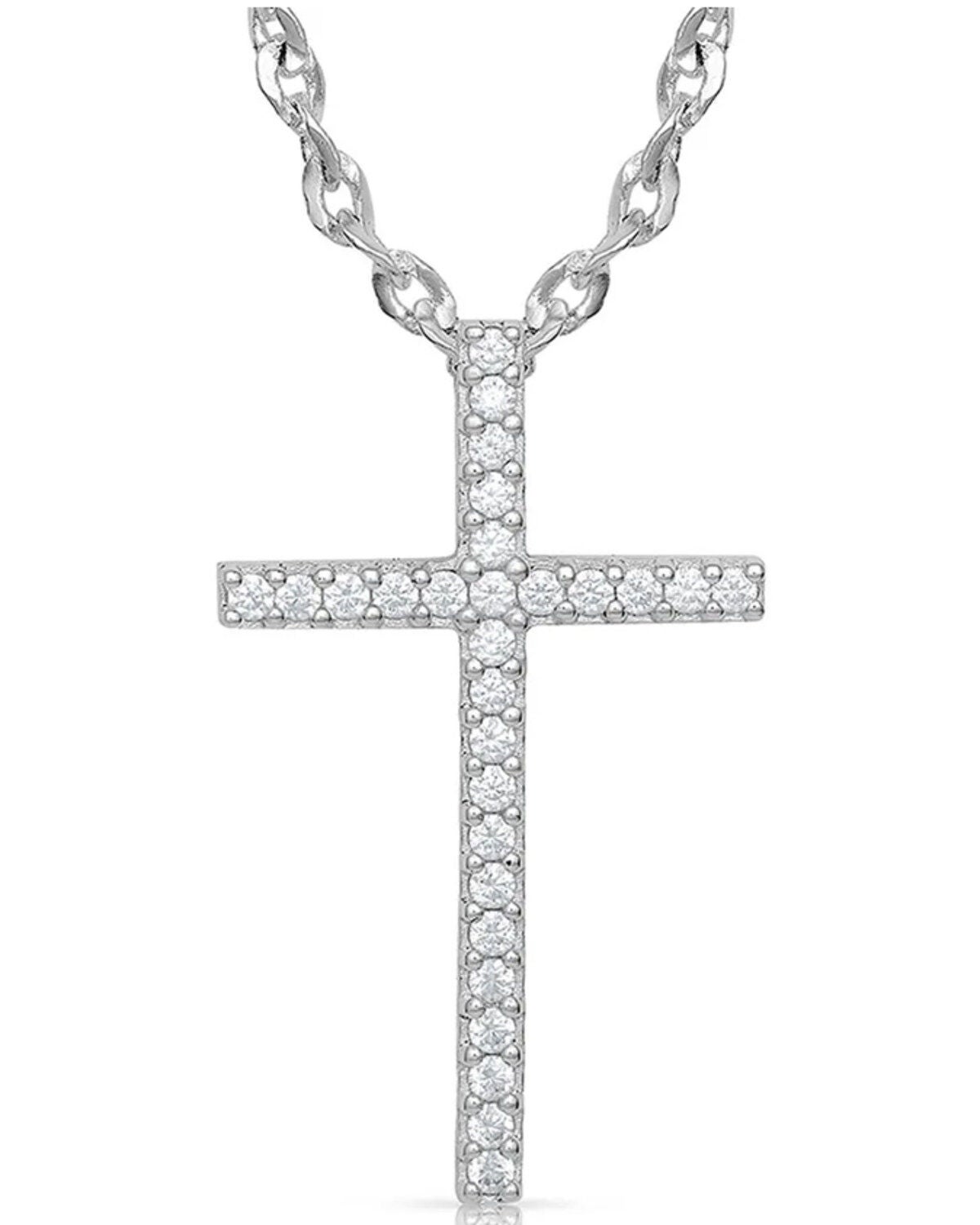 Montana Silversmiths Women's Dazzling In Faith Cross Necklace, Silver, hi-res