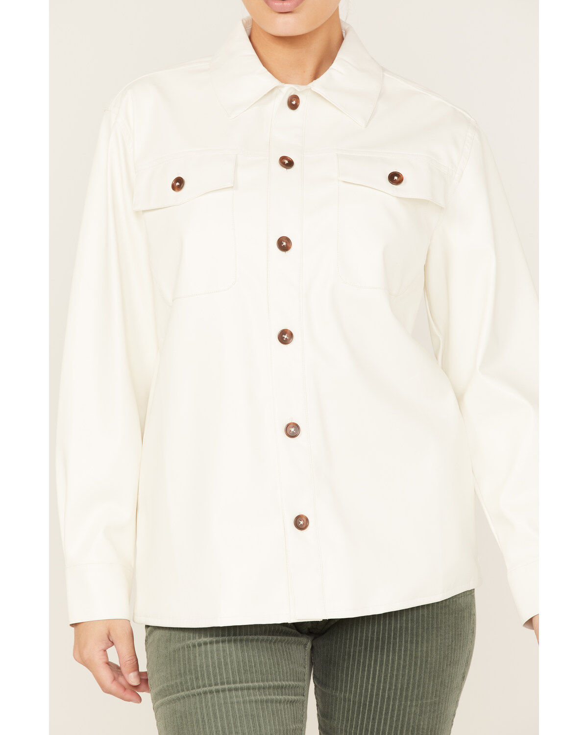 Image #3 - Cleo + Wolf Women's Oversized Solid Faux Leather Shacket, Ivory, hi-res