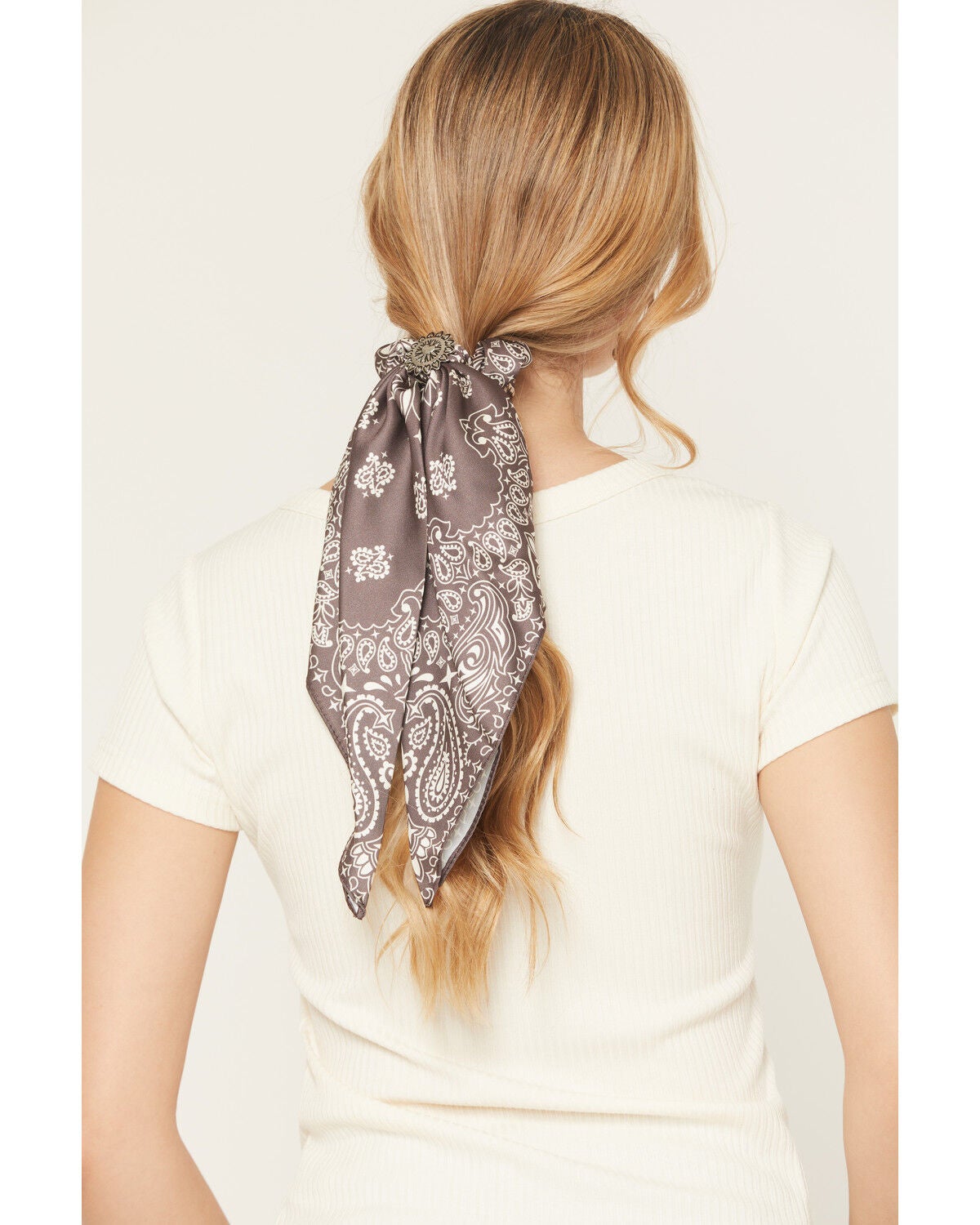 Shyanne Women's Constance Bandana Concho Hair Scrunchie Set - 2 Piece, Chocolate, hi-res