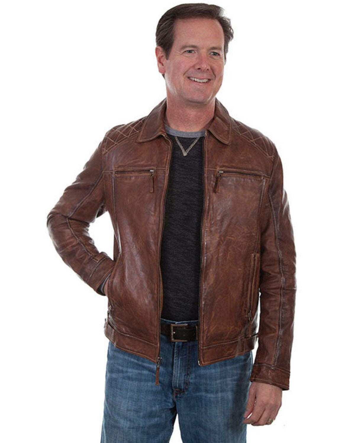Scully Leatherwear Men's Washed Lamb Leather Jacket - Tall, Brown, hi-res