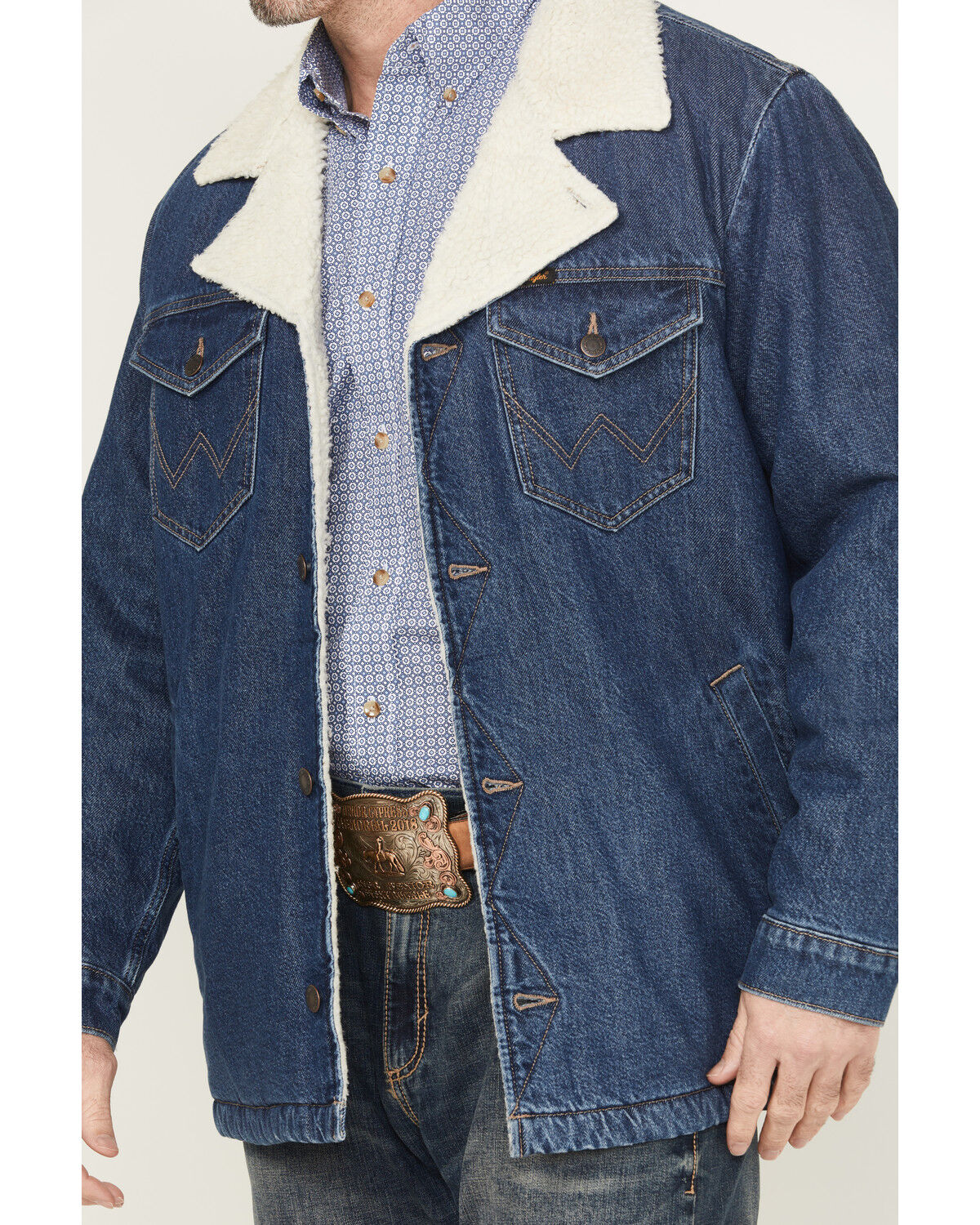 Image #3 - Wrangler Men's Sherpa Lined Denim Coat, Dark Medium Wash, hi-res