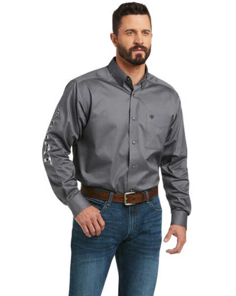 Ariat Men's Team Logo Twill Long Sleeve Button-Down Western Shirt , Dark Grey, hi-res