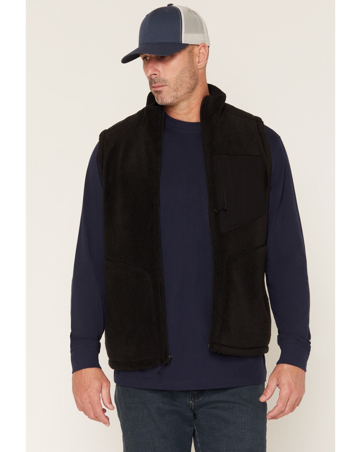 Image #1 - Hawx Men's Bruiser Solid Sherpa Zip-Up Work Vest, Black, hi-res
