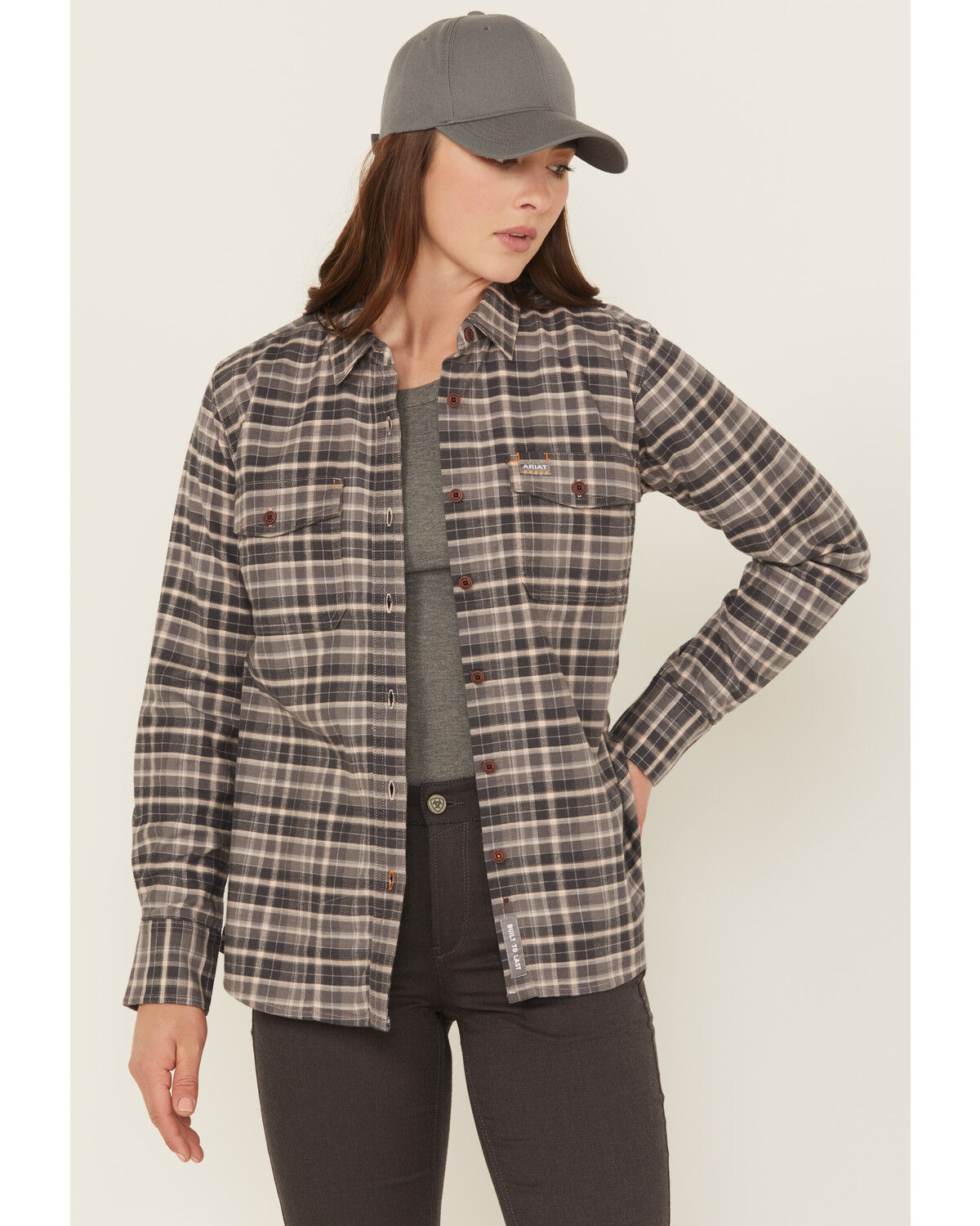 Image #1 - Ariat Women's Rebar Flannel DuraStretch Long Sleeve Button-Down Work Shirt, Charcoal, hi-res