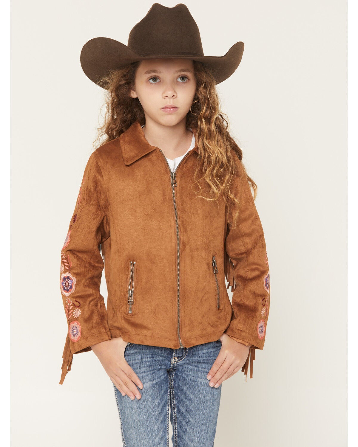 Image #2 - Fornia Girls' Horse Embroidered Fringe Jacket, Camel, hi-res
