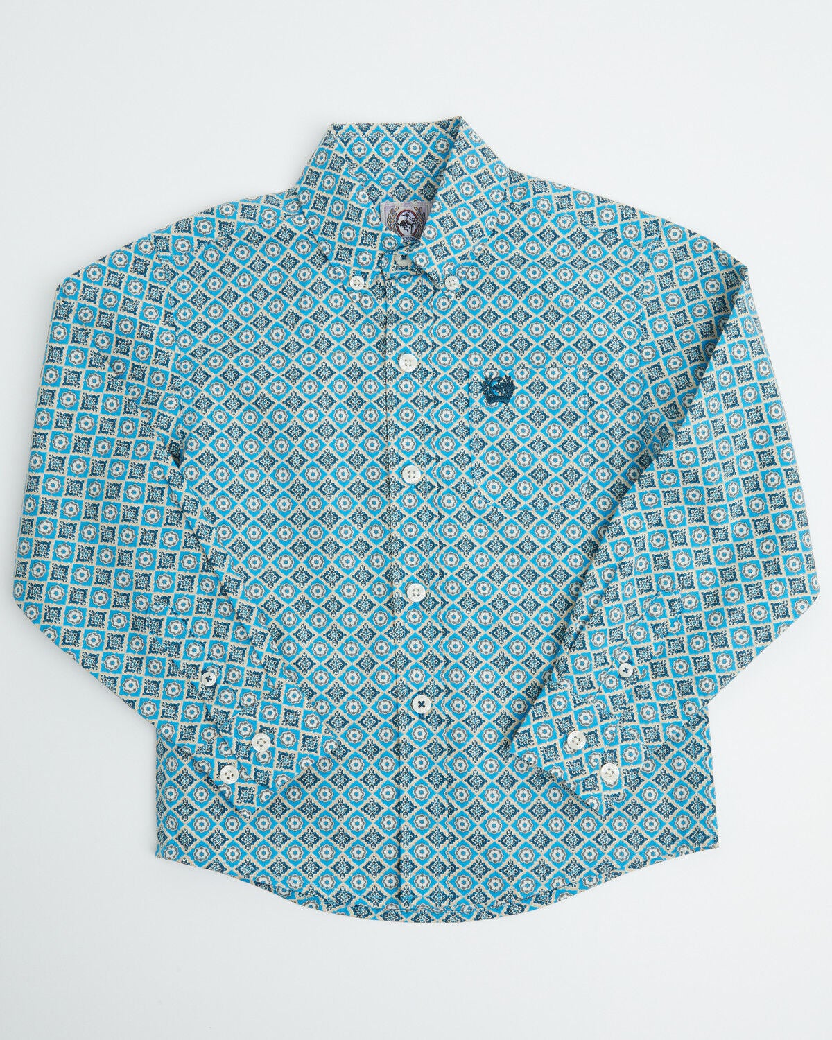 Cinch Toddler Boys' Printed Long Sleeve Button-Down Western Shirt, Blue, hi-res