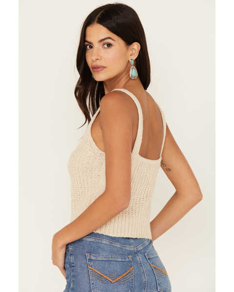 Cleo + Wolf Women's Cropped Cable Knit Sweater Cami Top, Ivory, hi-res
