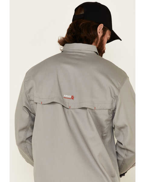Image #5 - Ariat Men's Fire Resistant Solid Vent Long Sleeve Work Shirt, Silver, hi-res