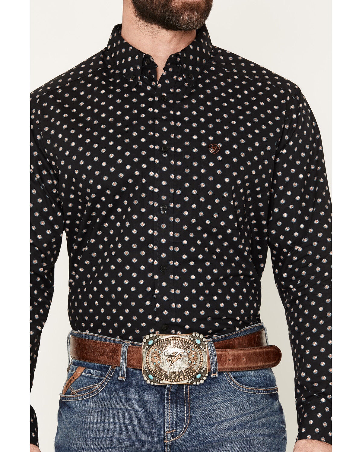 Image #3 - Ariat Men's Larsen Geo Print Long Sleeve Button-Down Western Shirt, Black, hi-res