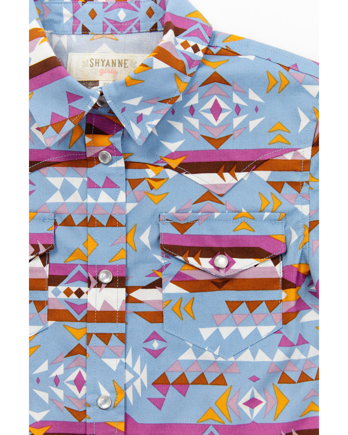 Image #2 - Shyanne Toddler Girls' Southwestern Print Short Sleeve Pearl Snap Western Shirt, Blue, hi-res