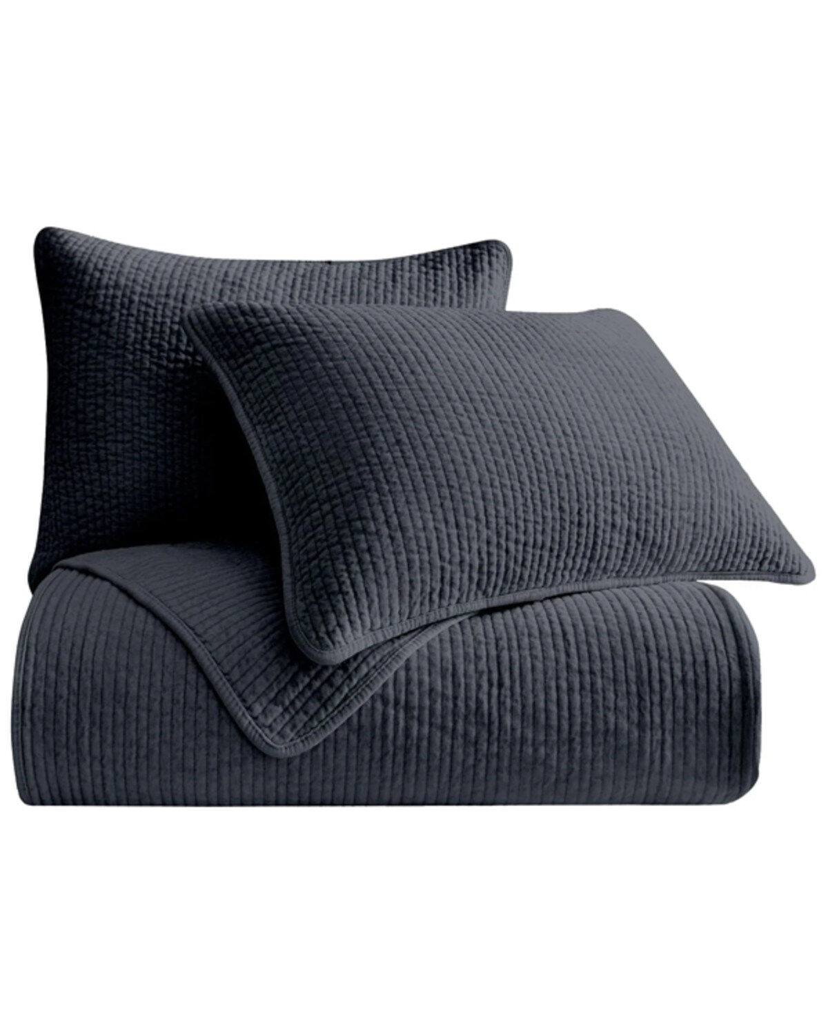 Image #2 - HiEnd Accents Navy Stonewashed Cotton & Velvet 3-Piece King Quilt Set, Navy, hi-res