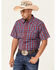 Moonshine Spirit Men's Roja Plaid Short Sleeve Snap Western Shirt , Navy, hi-res
