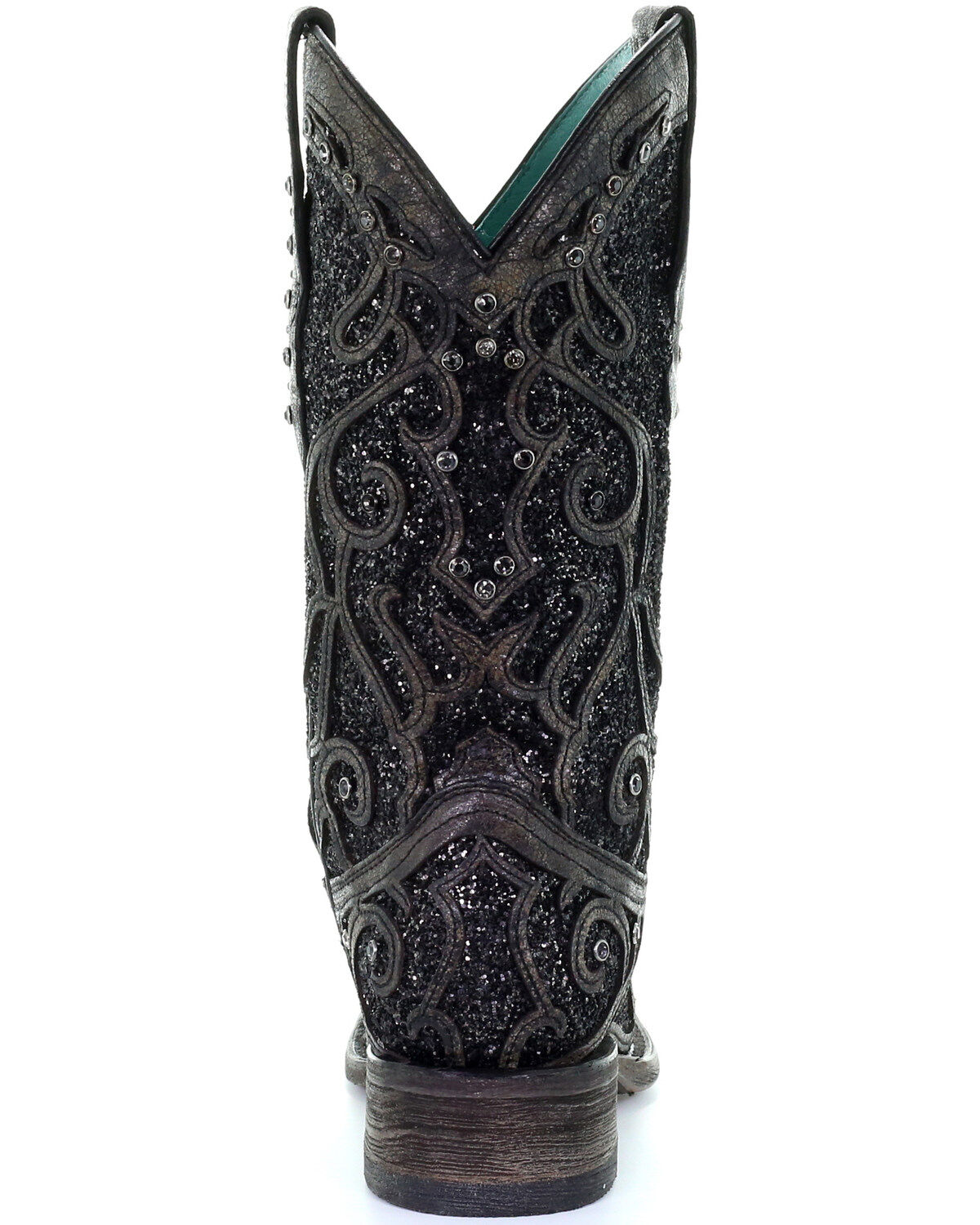 Image #4 - Corral Women's Black Glitter Inlay & Studs Western Boots - Square Toe, , hi-res