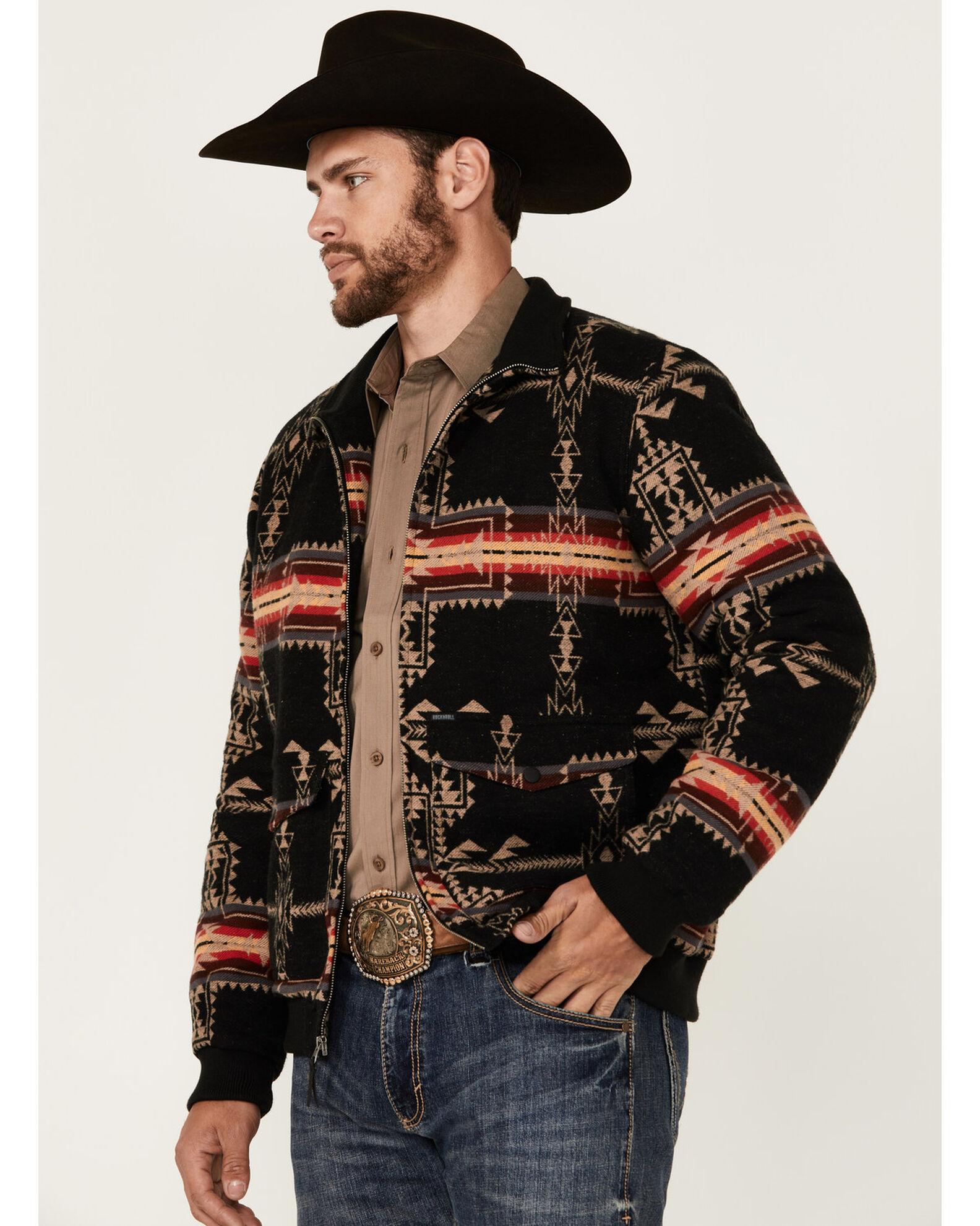 Rock & Roll Denim Men's Southwestern Print Bomber Jacket