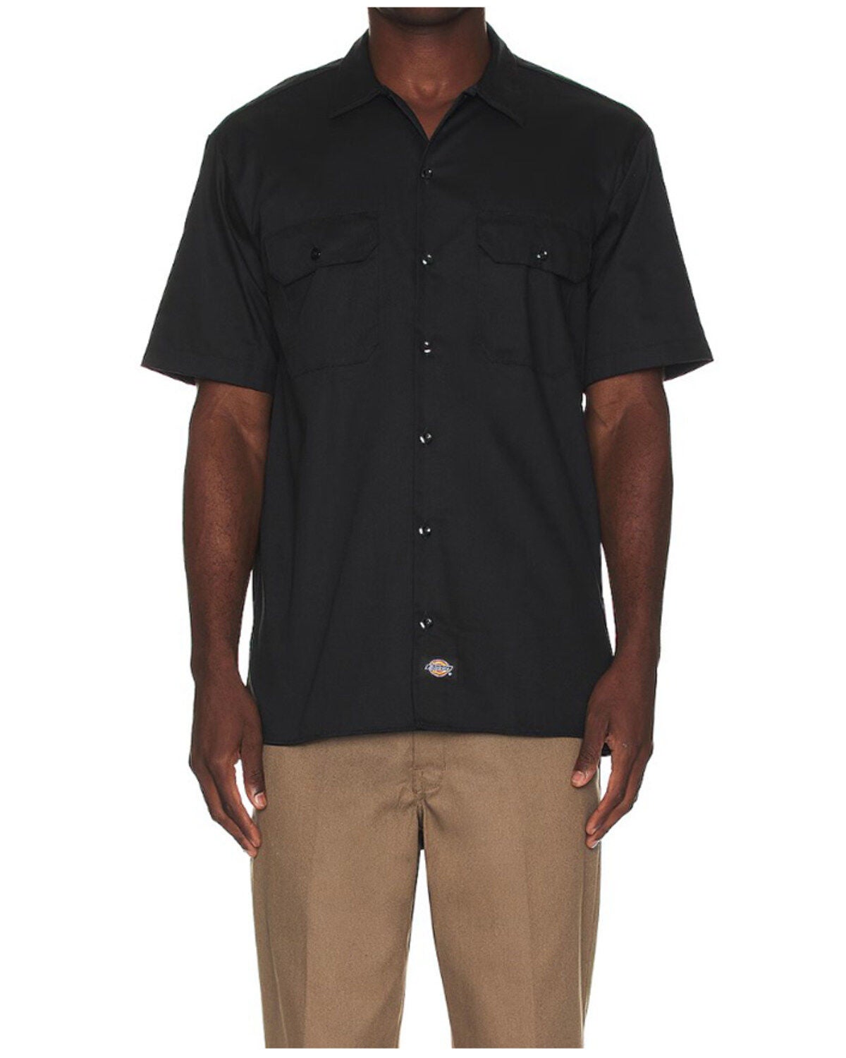 Dickies Men's Solid Twill Short Sleeve Button-Down Work Shirt, No Color, hi-res