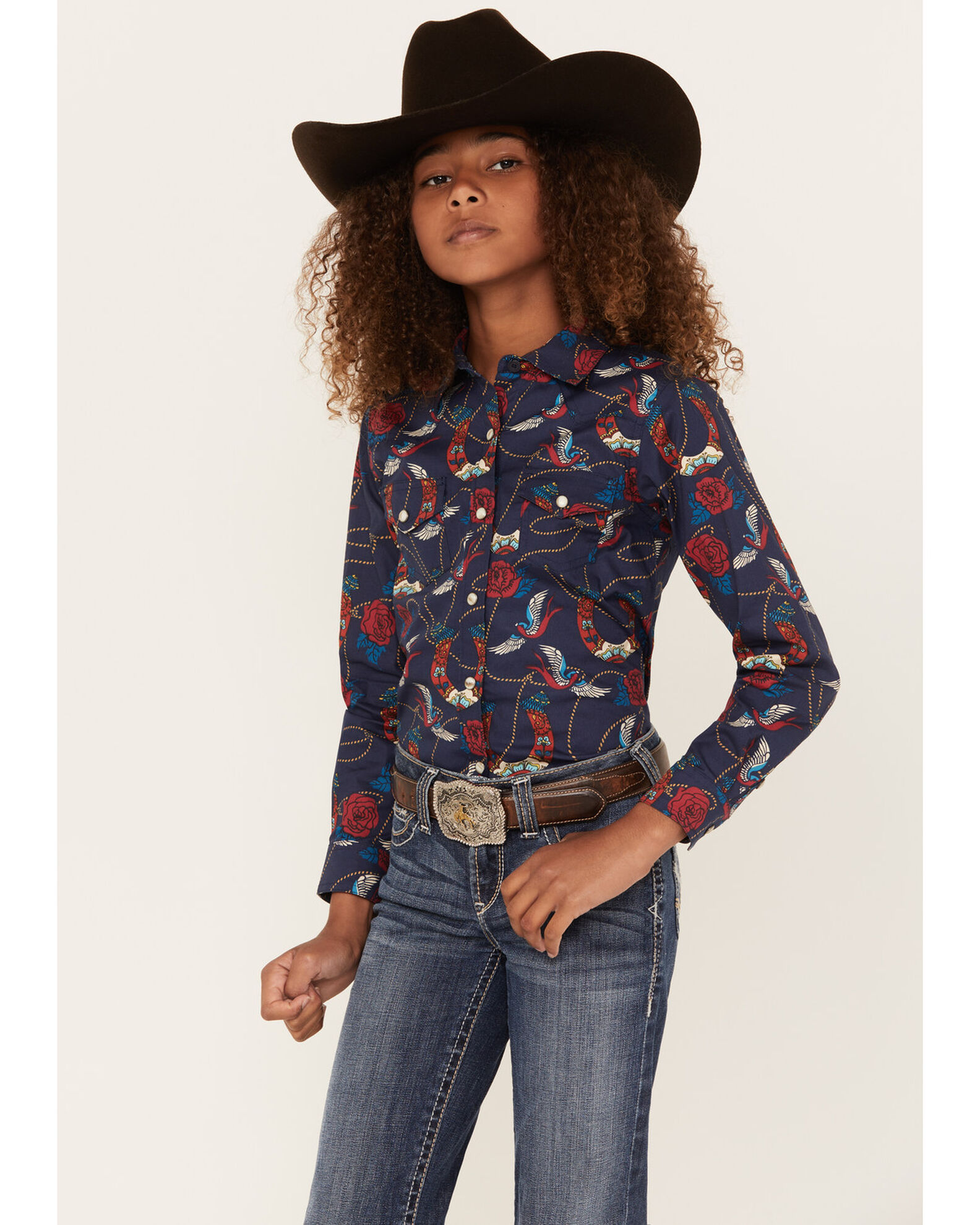 Ariat Girls Ropey Rose Print Long Sleeve Shirt