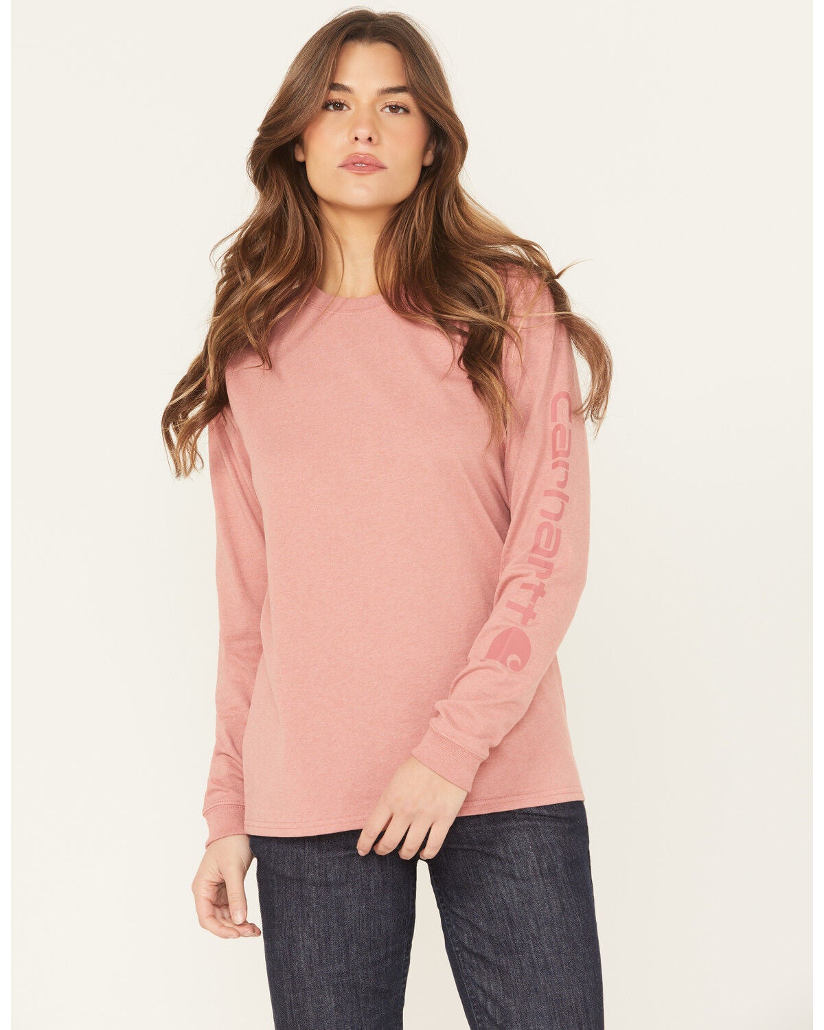 Carhartt Women's Loose Fit Heavyweight Long Sleeve Graphic Work T-Shirt, Rose, hi-res