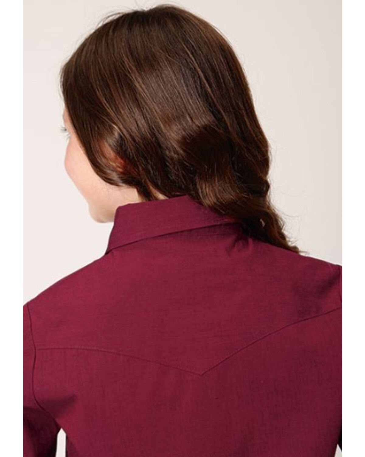 Image #2 - Roper Girls' Ruby Falls Solid Long Sleeve Snap Western Shirt, Wine, hi-res