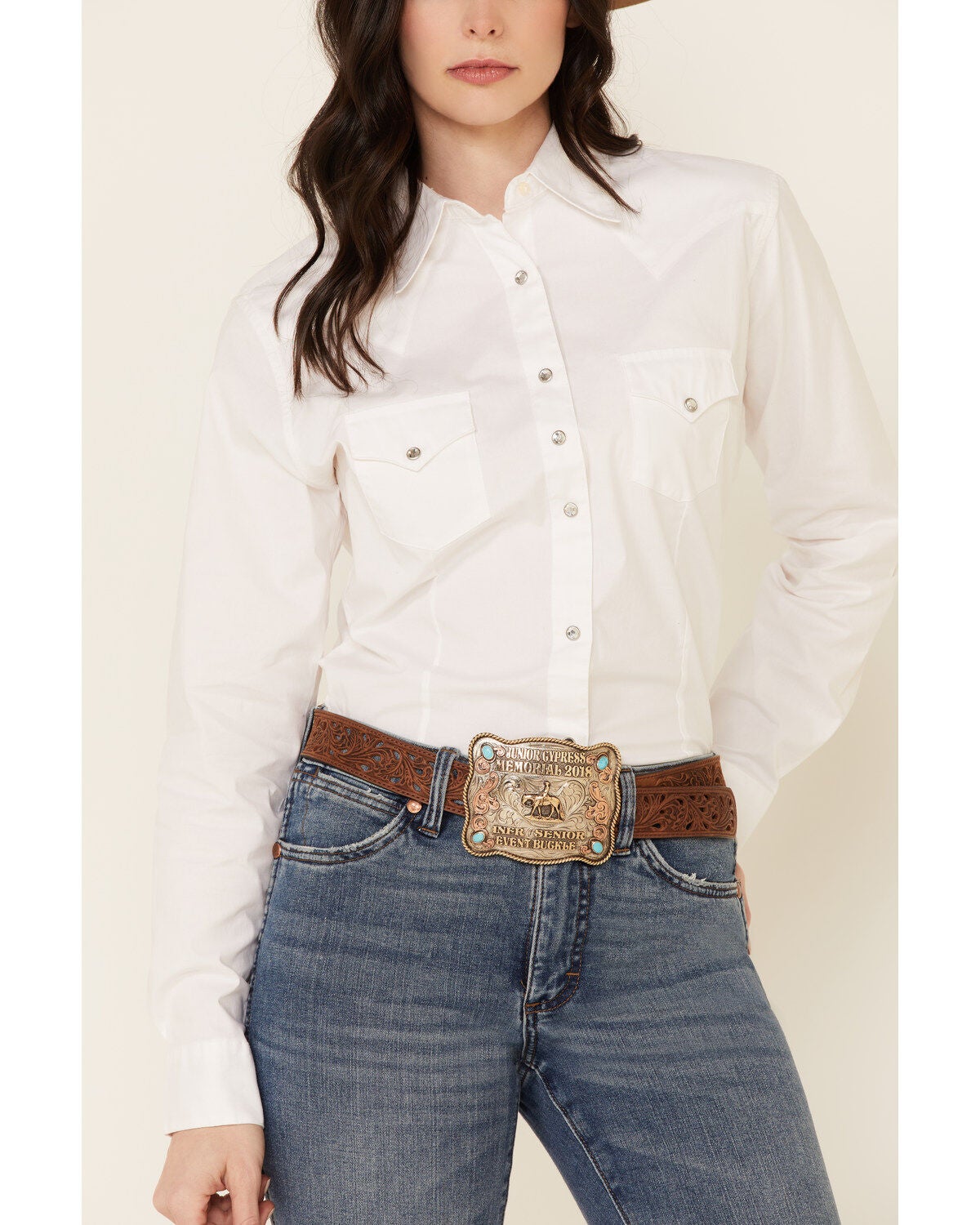 Wrangler Women's White Pearl Snap Long 
