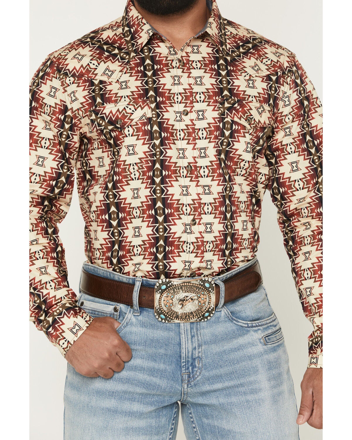 Image #3 - Cody James Men's Thatcher Southwestern Print Long Sleeve Snap Western Shirt, Rust Copper, hi-res