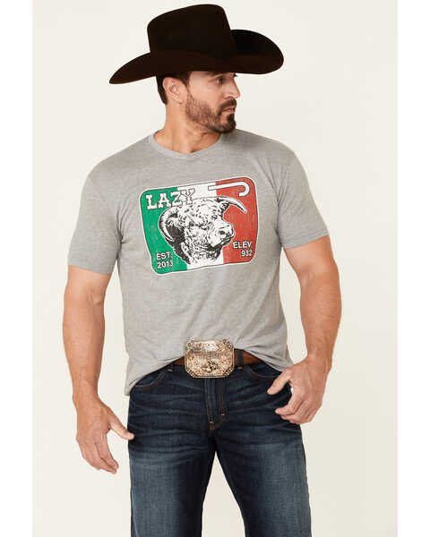 Lazy J Ranch Men's Light Grey Mexico Flag Elevation Graphic Short Sleeve T-Shirt  , Charcoal, hi-res