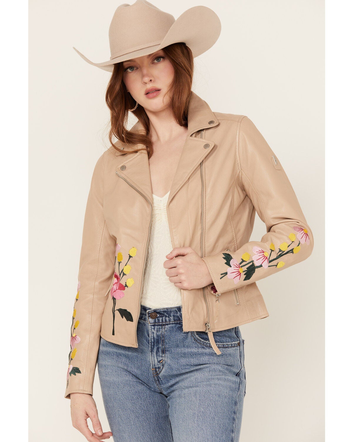 Mauritius Leather Women's Peonie Leather Jacket, Beige, hi-res