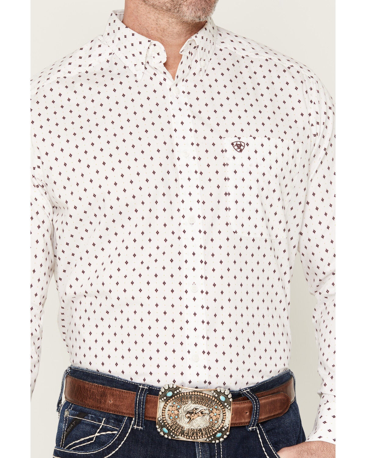 Image #3 - Ariat Men's Campbell Geo Print Long Sleeve Button-Down Western Shirt, White, hi-res