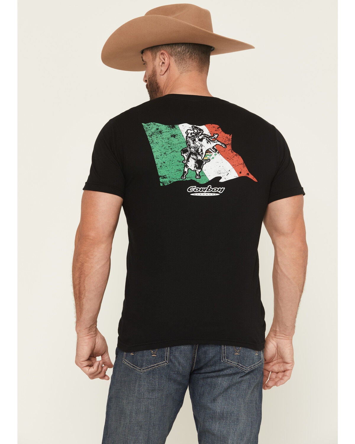Cowboy Hardware Men's Bull Mexican Flag Short Sleeve Graphic T-Shirt, Black, hi-res