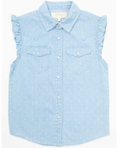 Shyanne Toddler Girls' Chambray Western Snap Shirt, Medium Blue, hi-res