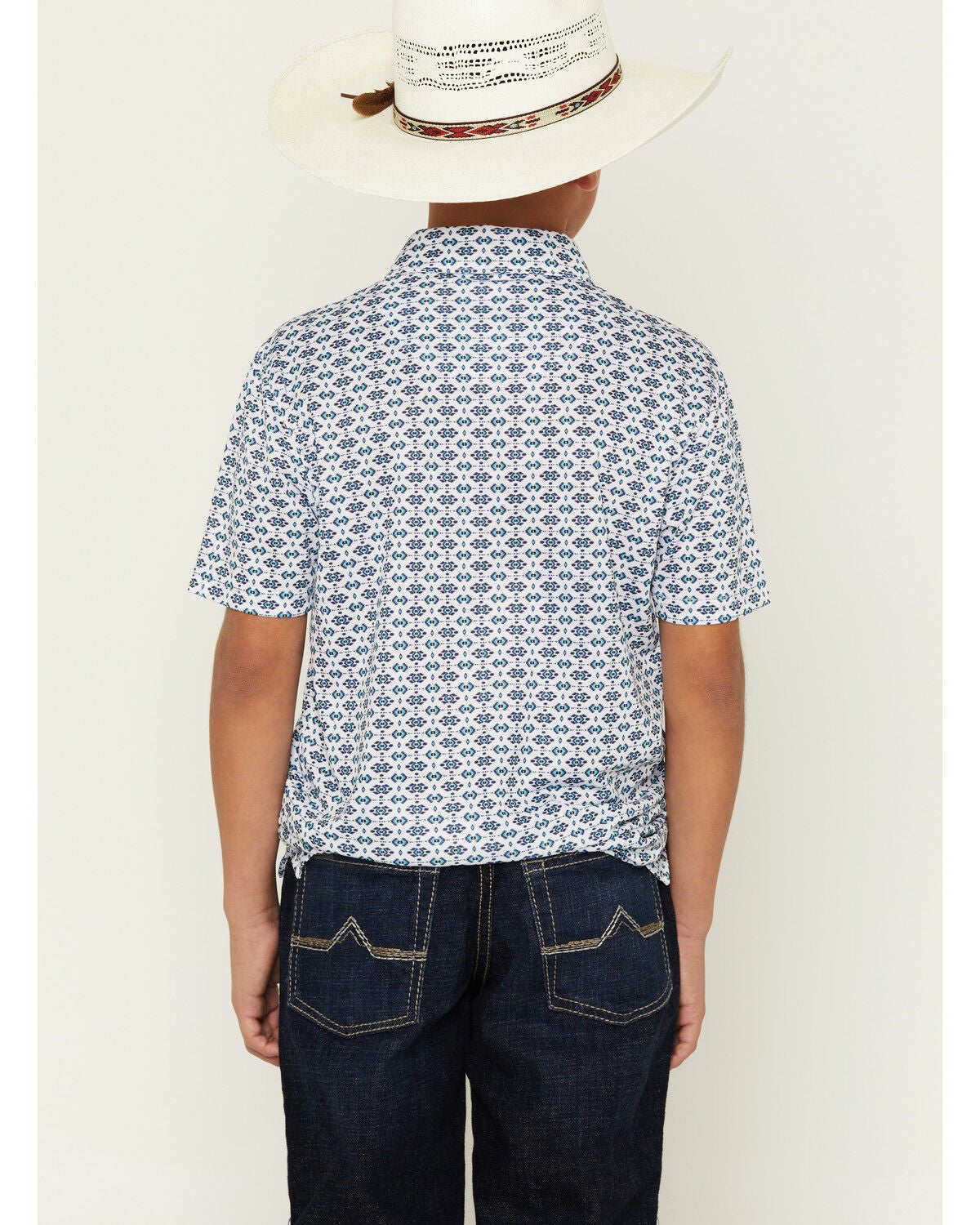 Image #4 - Ariat Boys' AriatTEK Geo Print Short Sleeve Button-Down Polo, White, hi-res