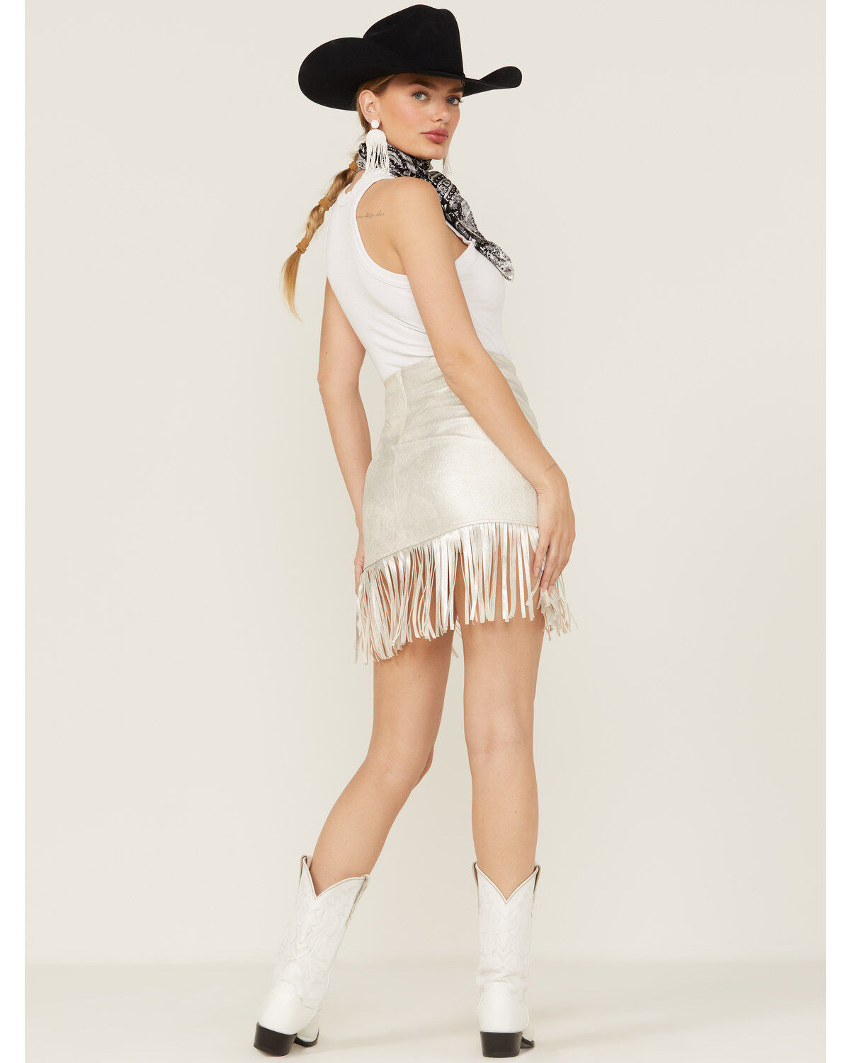 Image #3 - Shyanne Women's Faux Suede Silver Fringe Skirt, , hi-res
