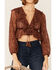 Image #2 - Saints & Hearts Women's Tie Front Lace Ruffle Crop Top, Rust Copper, hi-res