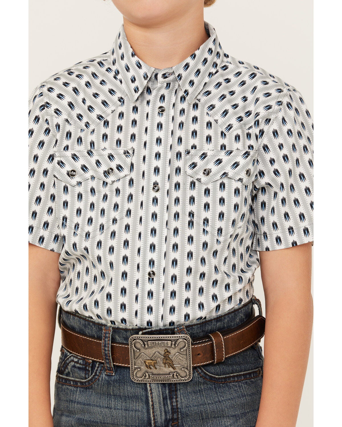 Image #3 - Cody James Boys' Tiki Southwestern Striped Short Sleeve Snap Western Shirt, , hi-res