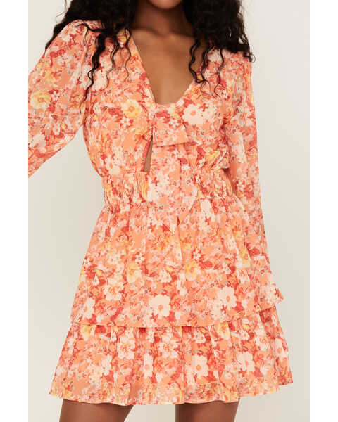 Image #3 - Flying Tomato Women's Floral Print Long Sleeve Tiered Dress, , hi-res