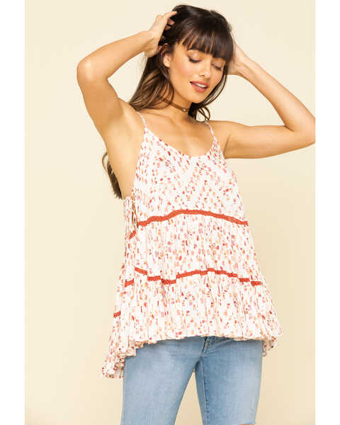 Image #5 - Miss Me Women's Ivory & Red Print Tiered Top, Rust Copper, hi-res