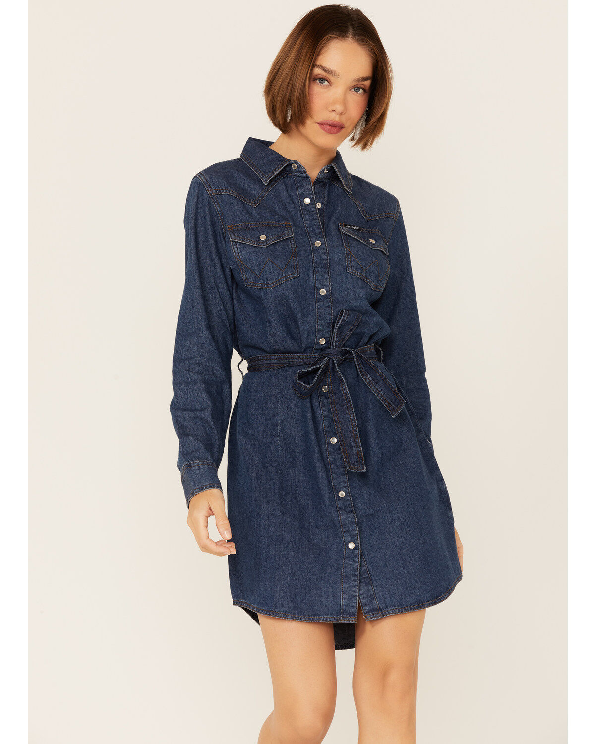 Image #4 - Wrangler Women's Dark Denim Washed Long Sleeve Western Shirt Dress, Indigo, hi-res
