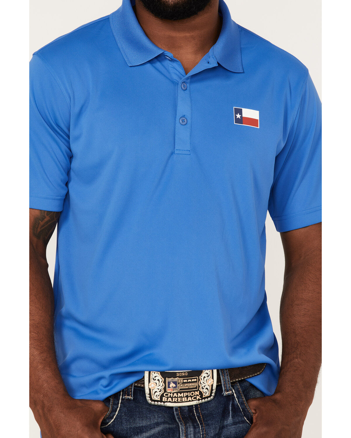 Image #3 - Columbia Men's Terminal Tackle Texas Flag Polo Shirt, Bright Blue, hi-res