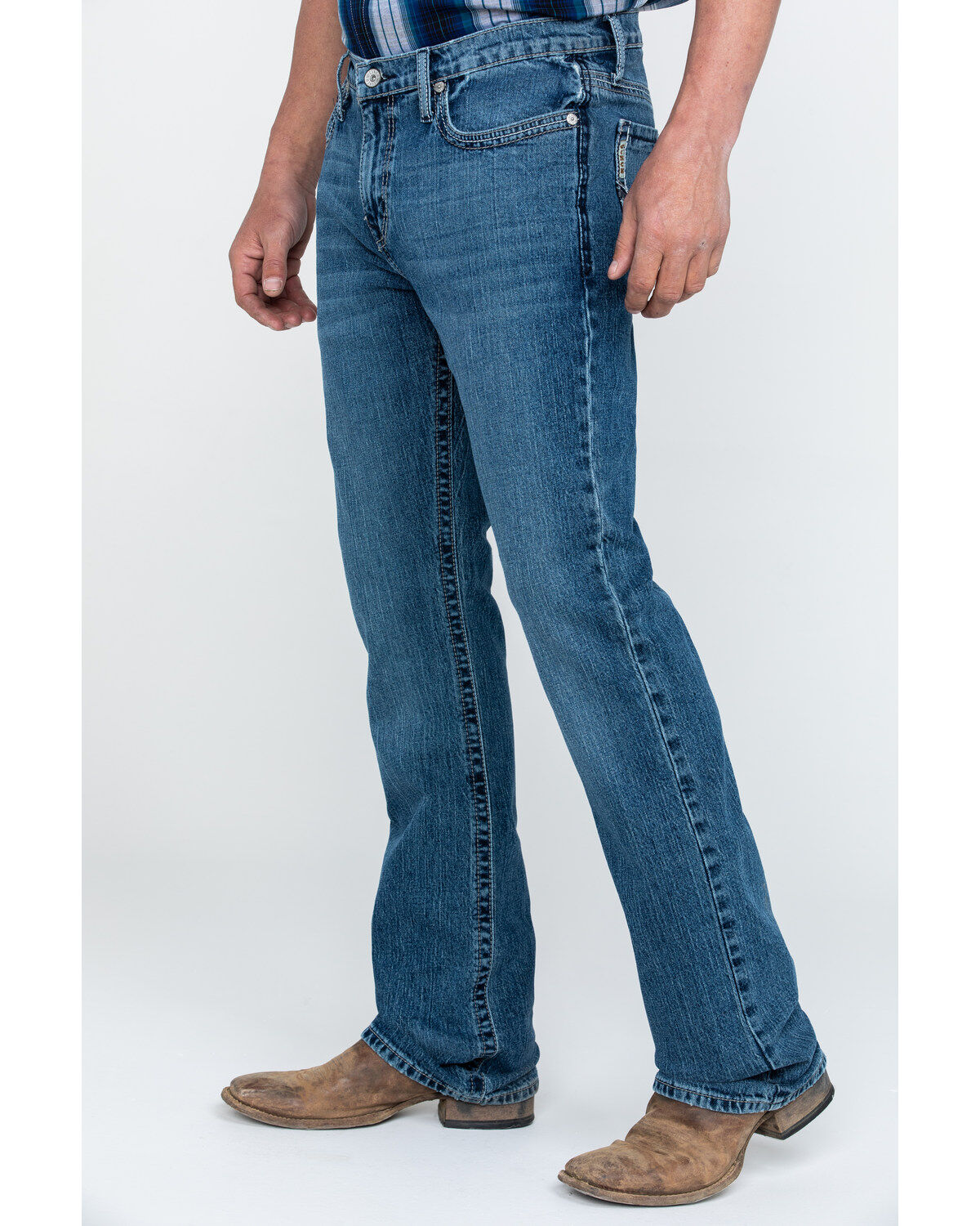 Image #3 - Cinch Men's Ian Medium Stonewash Slim Bootcut Jeans, Blue, hi-res