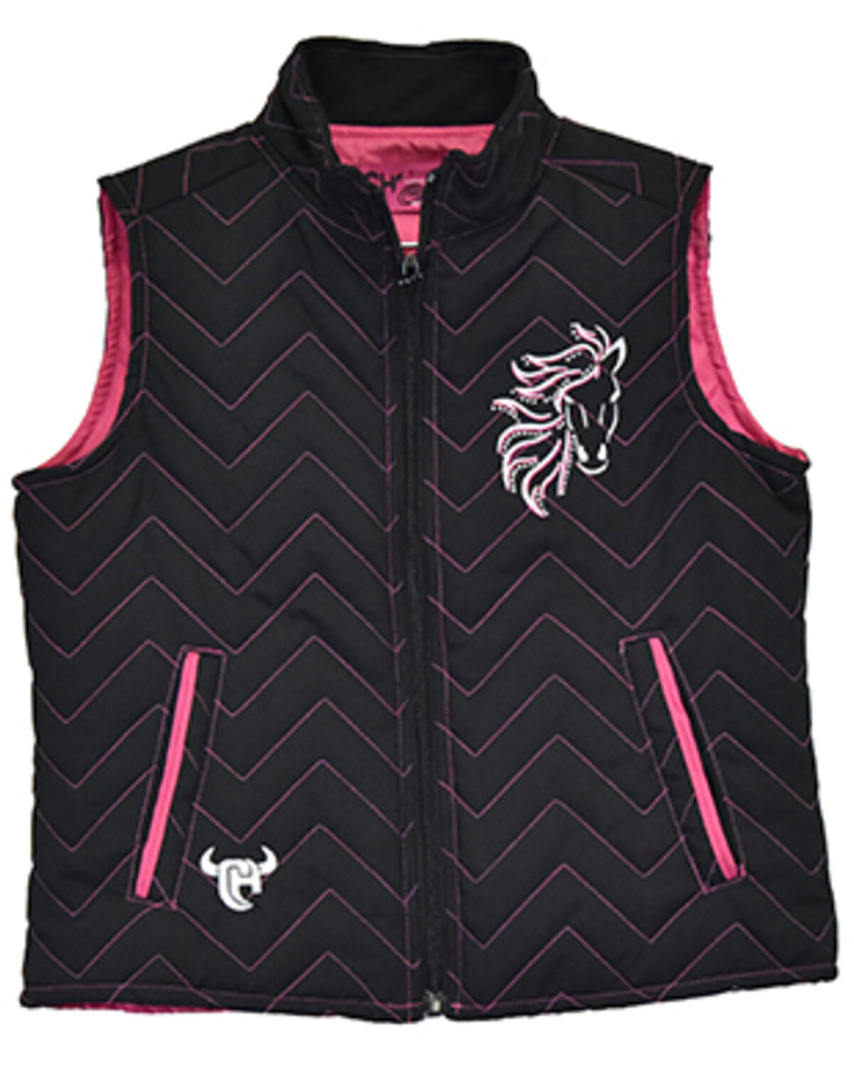 Image #1 - Cowgirl Hardware Girls' Blaze Horse Quilted Vest, Black, hi-res