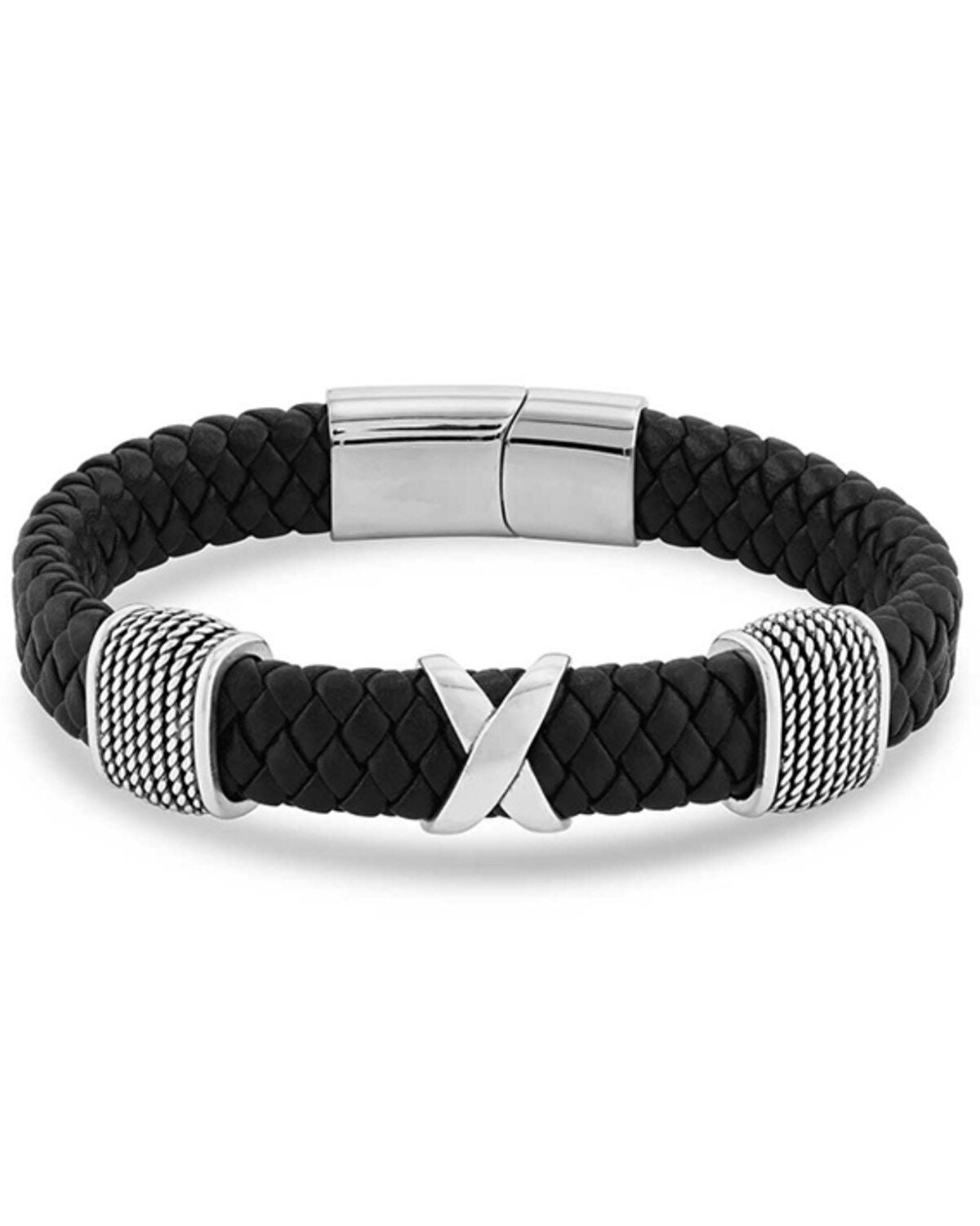 Montana Silversmiths Men's Strength Multiplied Leather Bracelet, Black, hi-res