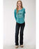 Roper Women's Solid Blue Feather Graphic Long Sleeve Top, Blue, hi-res